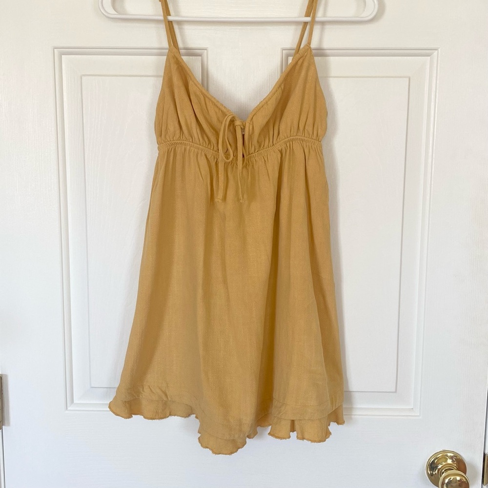 LA HEARTS • Women’s PAC SUN Yellow Linen Mini Dress w Front Tie Size - Small